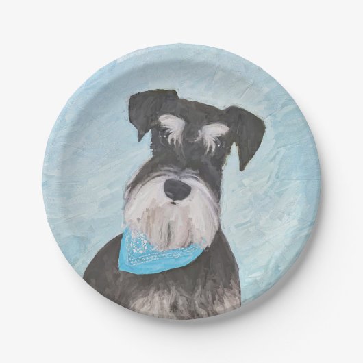 Assiettes En Carton Schnauzer (Miniature) Peinture - Chien original mi (Devant)