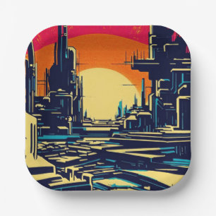 Assiettes En Carton Sciage urbain futuriste SF 1
