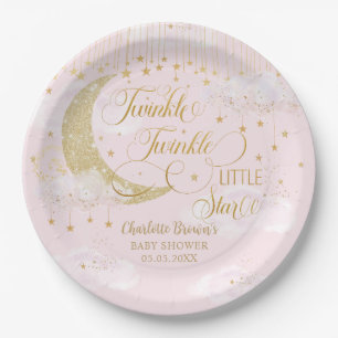 Assiettes En Carton Scintillement Petites Étoiles Lune Rose Pastel Fêt