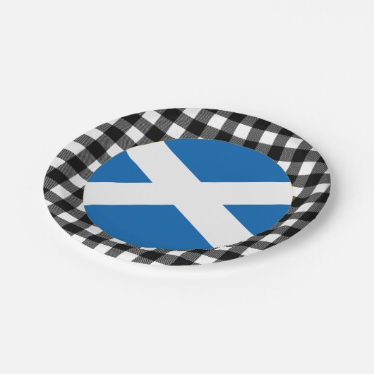 Assiettes En Carton Scotland Plate, buffalo plaid & Scotland Flag (Angle)