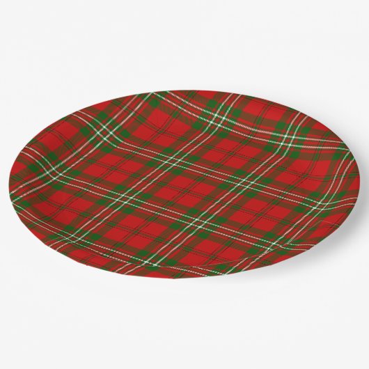 Assiettes En Carton Scott tartan rouge vert plaid (Angle)