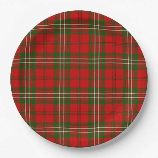 Assiettes En Carton Scott tartan rouge vert plaid (Devant)