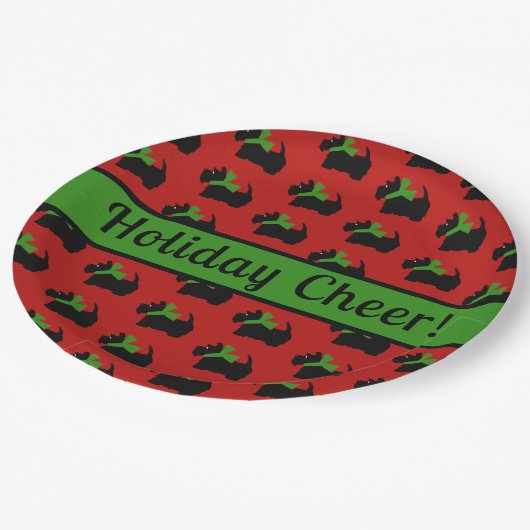 Assiettes En Carton Scottie Dog Holiday Personnalisé Rouge Vert (Angle)