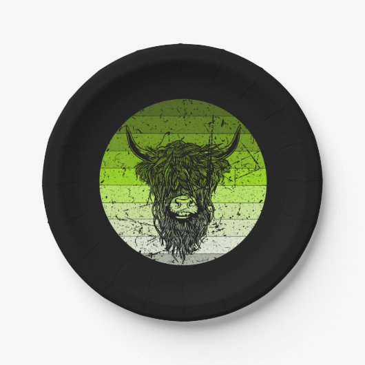 Assiettes En Carton Scottish Highland Cattle Retro (Devant)