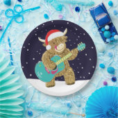 Assiettes En Carton Scottish Highland Cows Joue Une Guitare De Noël (Fête)