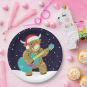 Assiettes En Carton Scottish Highland Cows Joue Une Guitare De Noël (Fête)