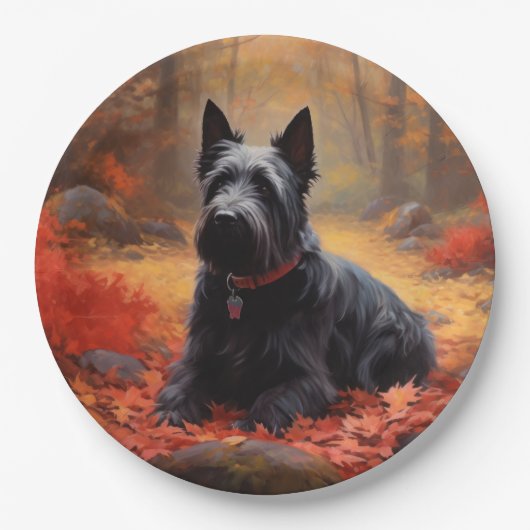Assiettes En Carton Scottish Terrier en automne Leaves Fall Inspire (Devant)