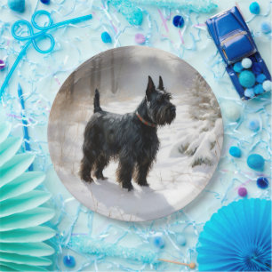 Assiettes En Carton Scottish Terrier Laisser Il Neige Noël