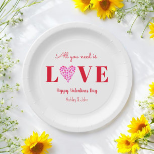 Assiettes En Carton Script Amour Saint-Valentin Rouge Blanc 