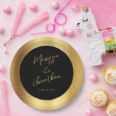 Assiettes En Carton Script Black Gold moderne Mariage brillant (Fête)