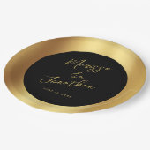 Assiettes En Carton Script Black Gold moderne Mariage brillant (Angle)