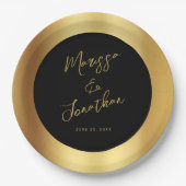 Assiettes En Carton Script Black Gold moderne Mariage brillant (Devant)