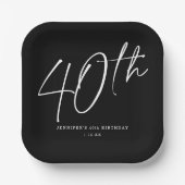 Assiettes En Carton Script chic moderne Quarantième anniversaire 40e f (Recto)