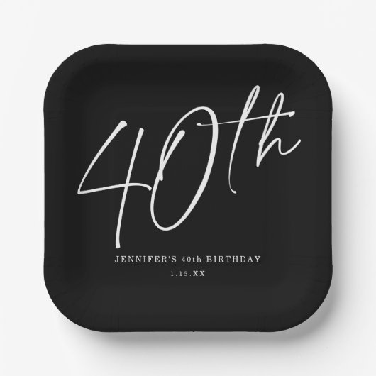 Assiettes En Carton Script chic moderne Quarantième anniversaire 40e f (Recto)