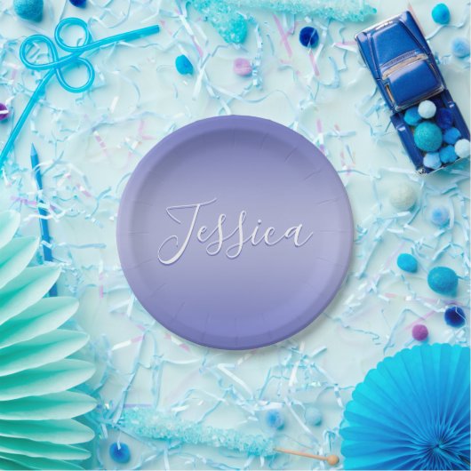 Assiettes En Carton Script cursif modifiable | Violet blanc et violet (Fête)
