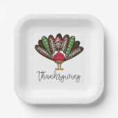 Assiettes En Carton Script d'action de grâce Turquie Plumes de footbal (Recto)