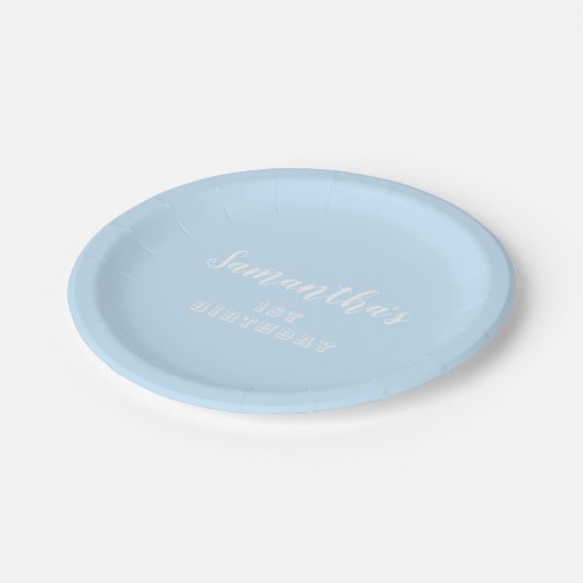 Assiettes En Carton Script d'anniversaire Pastel blue1st (Angle)