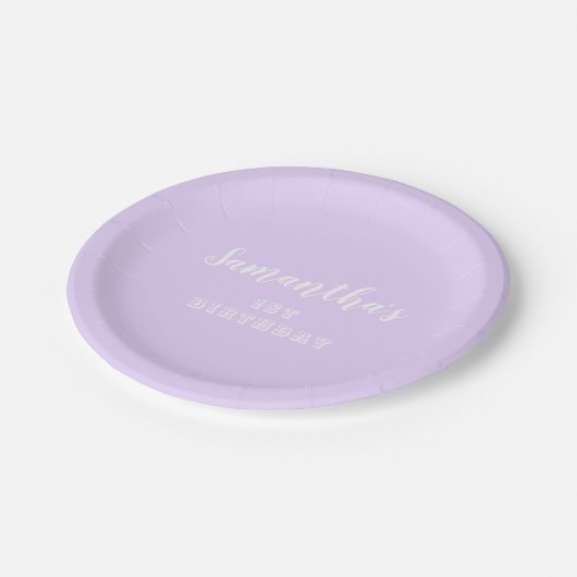 Assiettes En Carton Script d'anniversaire Pastel Lavender 1er (Angle)