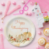 Assiettes En Carton Script d'aquarelle florale Citrouille Thanksgiving (Fête)