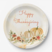 Assiettes En Carton Script d'aquarelle florale Citrouille Thanksgiving (Devant)