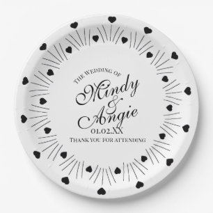 Assiettes En Carton Script de cadre de coeurs gribouillés pour mariage