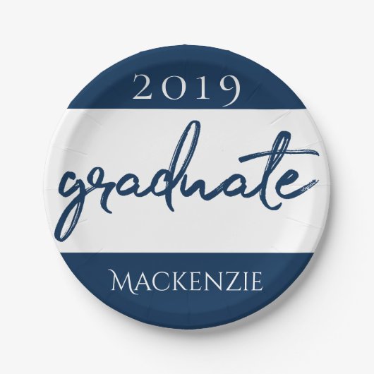 Assiettes En Carton Script de la marine | Brush Keepsaké bleu foncé (Devant)