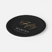 Assiettes En Carton Script de nom en or noir 50e anniversaire (Angle)