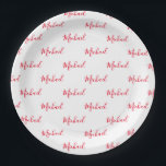 Assiettes En Carton Script de nom rouge personnalisé<br><div class="desc">Plaques de papier de nom de script personnalisées rouges. Parfait pour un événement ou une fête spéciale.</div>