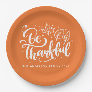 Assiettes En Carton Script de Thanksgiving être reconnaissant Récolte