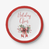 Assiettes En Carton Script de vacances moderne Bow rouge Holly (Devant)