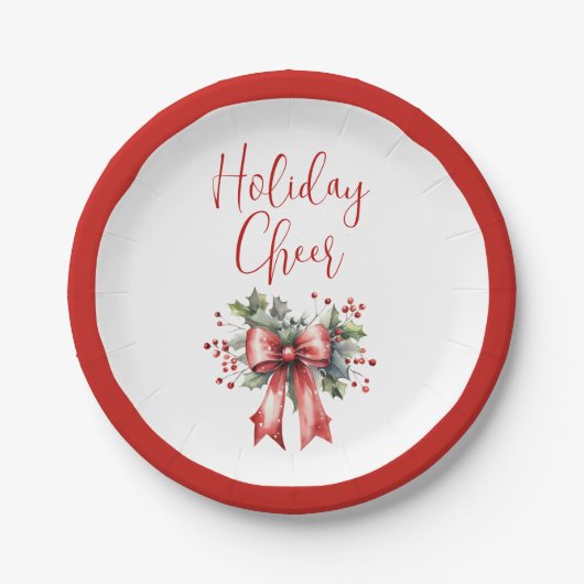 Assiettes En Carton Script de vacances moderne Bow rouge Holly (Devant)