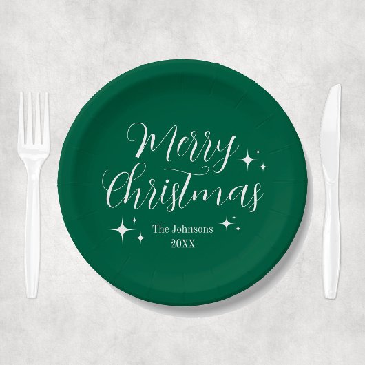 Assiettes En Carton Script Elegant Green Custom Joyeuse fête de Noël