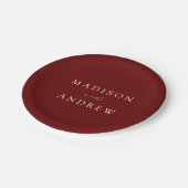 Assiettes En Carton Script élégant moderne Mariage Bourgogne (Angle)