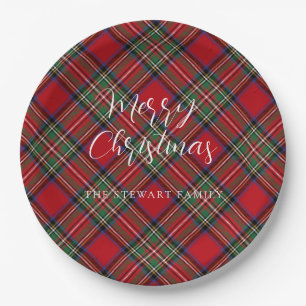 Assiettes En Carton Script élégant plaid Stewart Tartan personnalisé