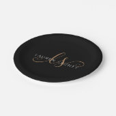 Assiettes En Carton Script féminin Black Gold moderne Monogramme (Angle)