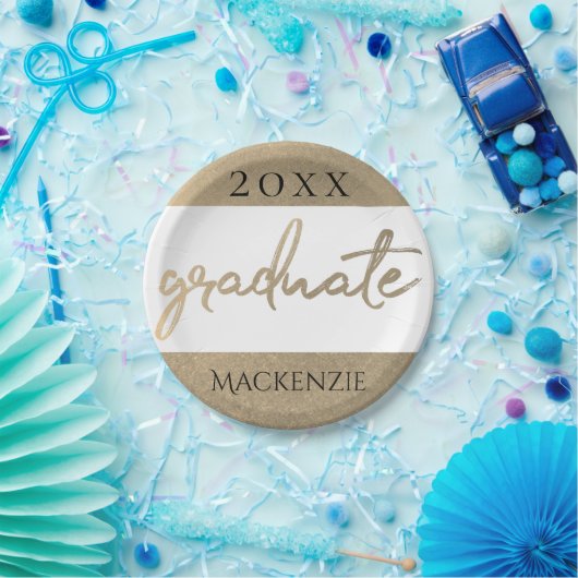 Assiettes En Carton Script Gold | Brosse classique avec année (Fête)