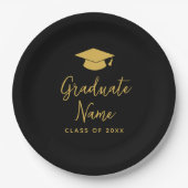 Assiettes En Carton Script Grad Name avec Casquette - Graduation Black (Devant)