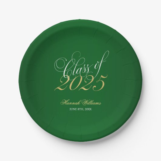 Assiettes En Carton Script Green Faux Gold 2025 Graduation Party (Devant)