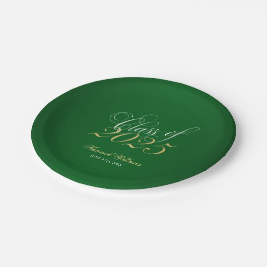 Assiettes En Carton Script Green Faux Gold 2025 Graduation Party (Angle)