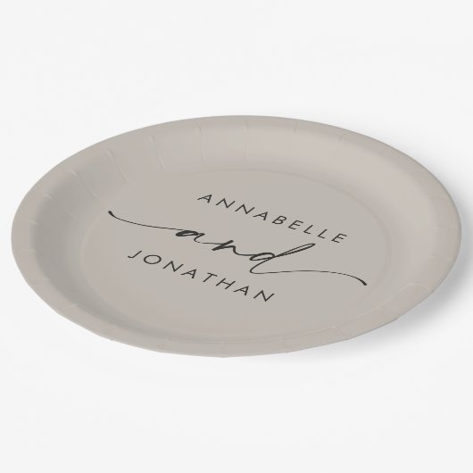 Assiettes En Carton Script gris moderne mariage contemporain (Angle)