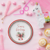 Assiettes En Carton Script Joyeuses Fêtes moderne Holly Bow (Fête)