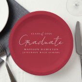 Assiettes En Carton Script manuscrit moderne Graduation rouge