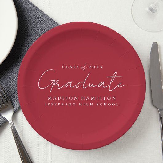 Assiettes En Carton Script manuscrit moderne Graduation rouge