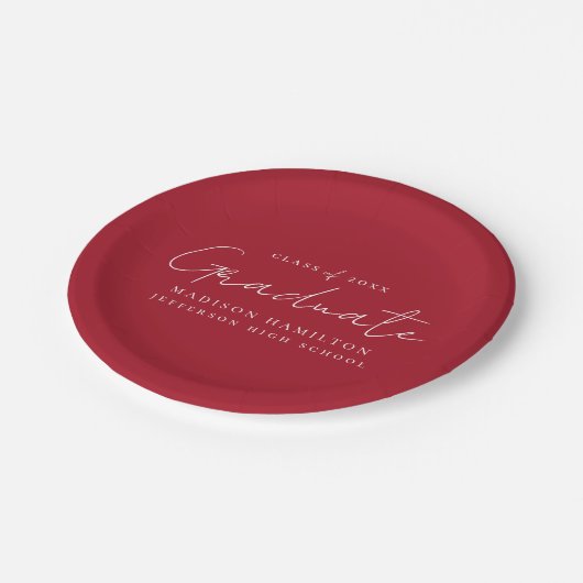 Assiettes En Carton Script manuscrit moderne Graduation rouge (Angle)