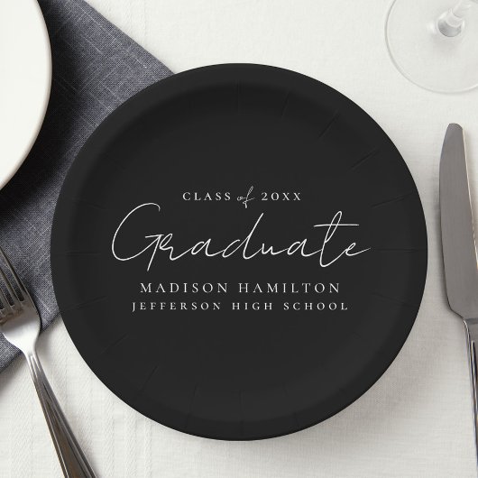 Assiettes En Carton Script manuscrit moderne noir Graduation