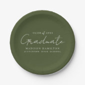 Assiettes En Carton Script manuscrit moderne Olive Green Graduation (Devant)