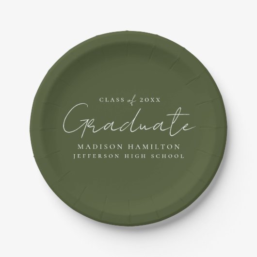 Assiettes En Carton Script manuscrit moderne Olive Green Graduation (Devant)