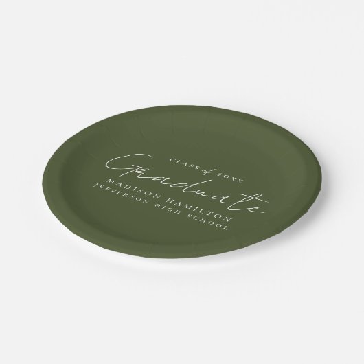 Assiettes En Carton Script manuscrit moderne Olive Green Graduation (Angle)