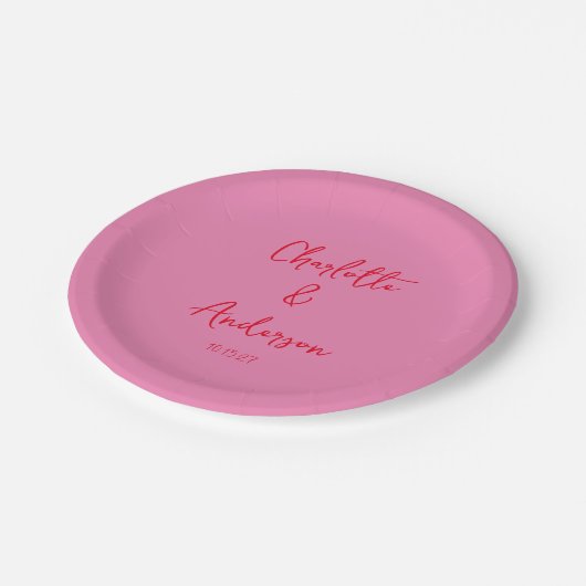 Assiettes En Carton Script manuscrit Whimsy Rose Rouge Personnalisé Ma (Angle)