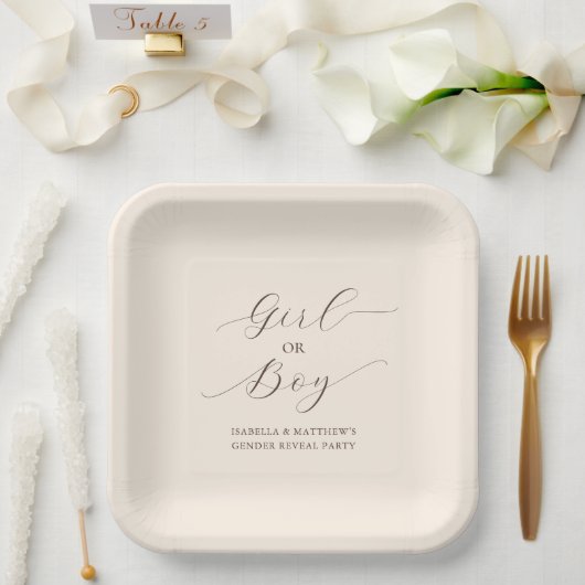 Assiettes En Carton Script minimal moderne Genre Révélation Partie Bei (Mariage)
